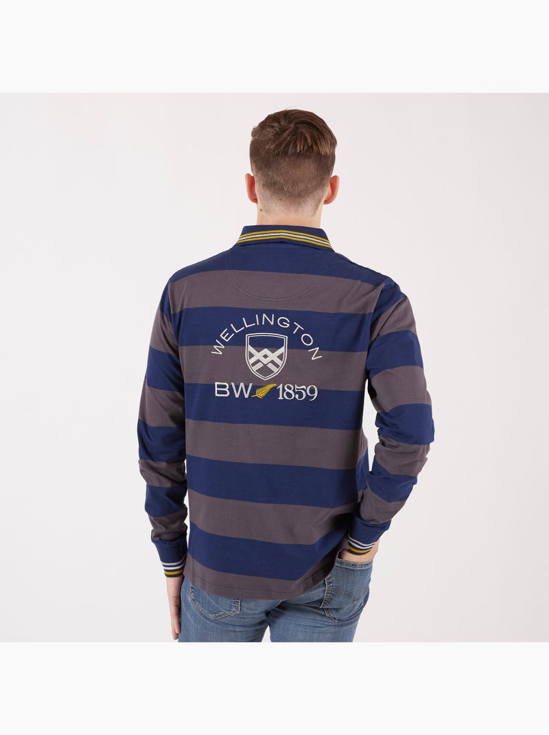 POLO RUGBY LICHEN STRIPES Bleu Gris - Kiabi