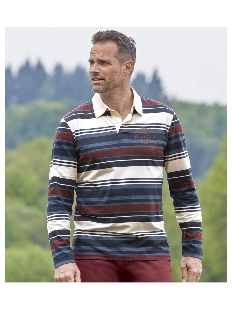Polo Rugby Rayé Sport Club   - ATLAS FOR MEN Blanc / Bleu / Rouge - Kiabi