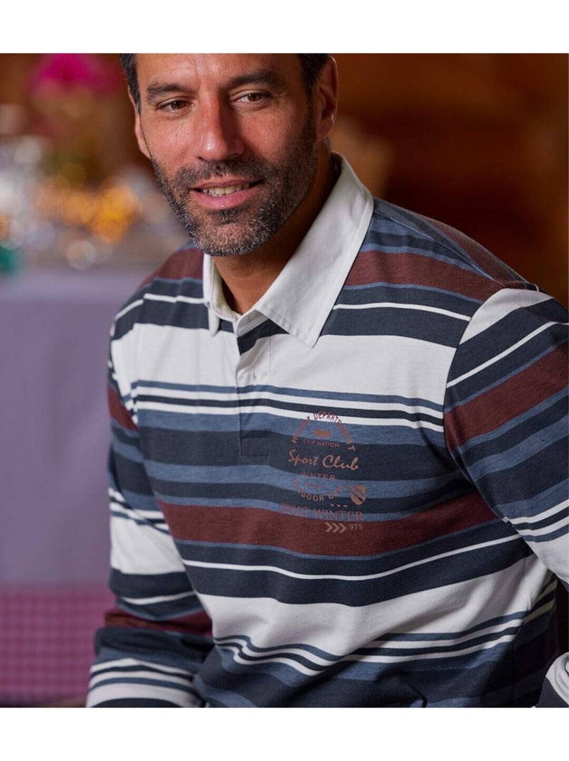 Polo Rugby Rayé Sport Club   - ATLAS FOR MEN Blanc / Bleu / Rouge - Kiabi