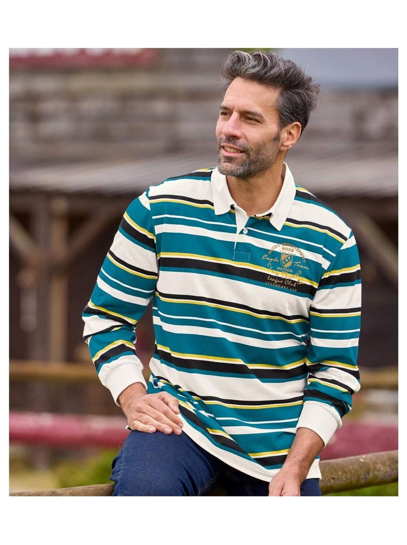 Polo Rugby Rayé Sportwear   - ATLAS FOR MEN Bleu Gris - Kiabi