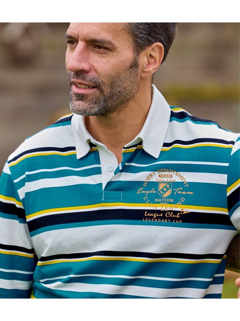 Polo Rugby Rayé Sportwear   - ATLAS FOR MEN Bleu Gris - Kiabi