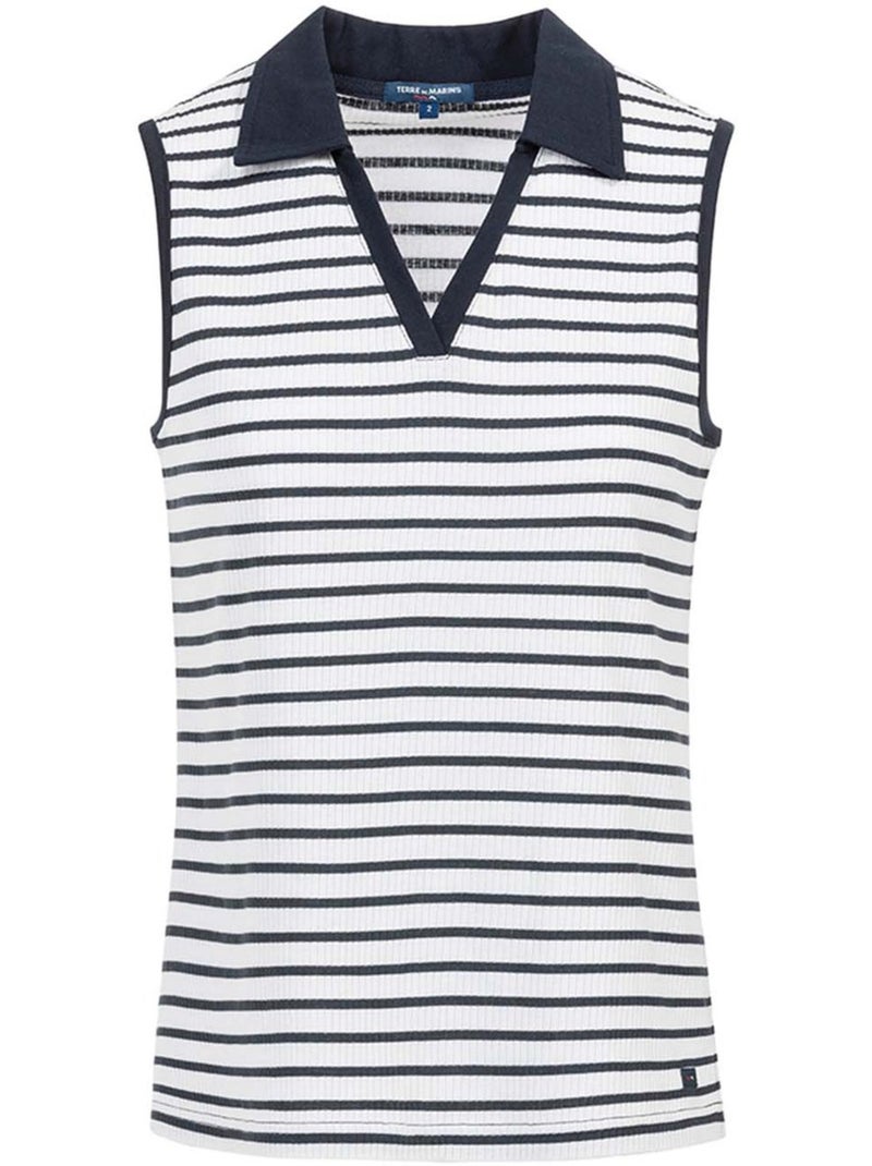 Polo sans manches - Terre de Marins Blanc Bleu - Kiabi