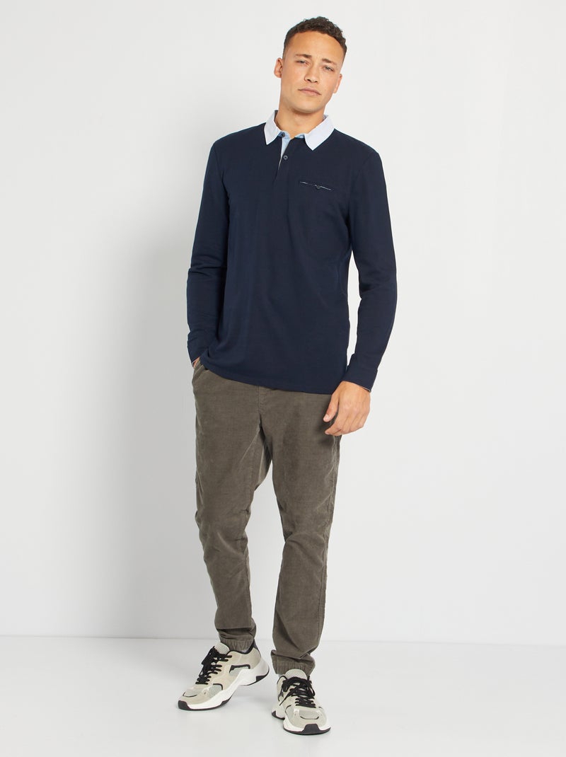 Polo slim col chemise bleu marine - Kiabi