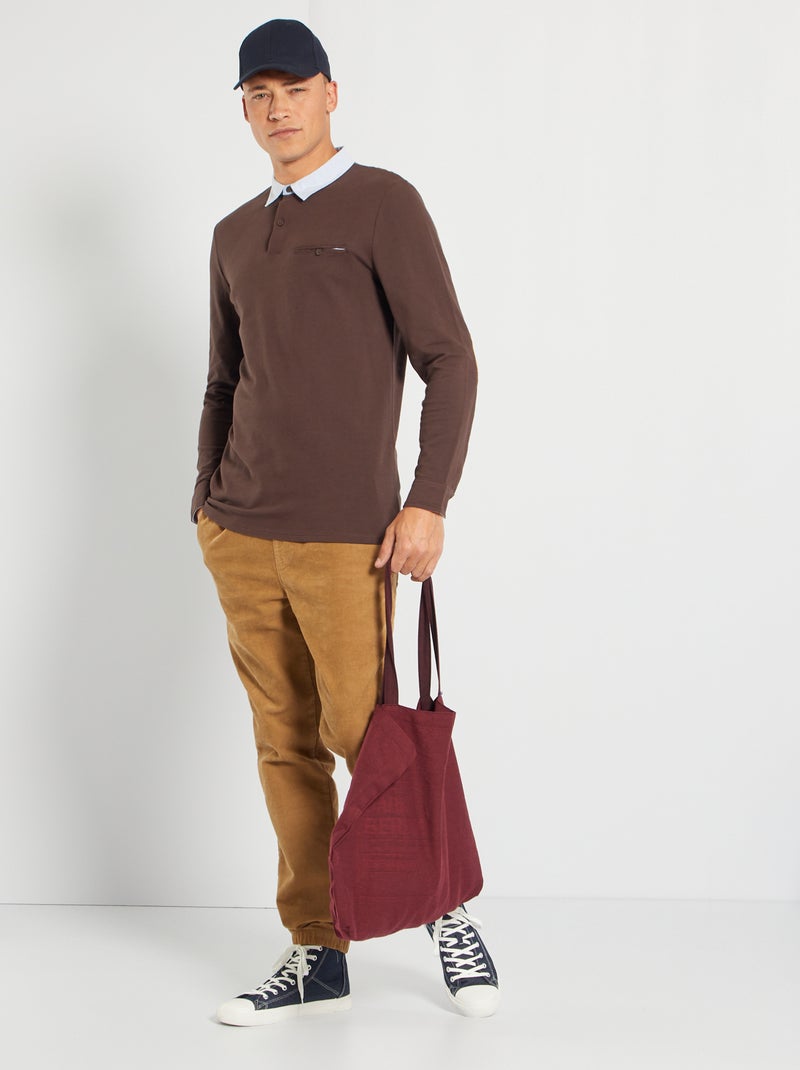 Polo slim col chemise bordeaux - Kiabi