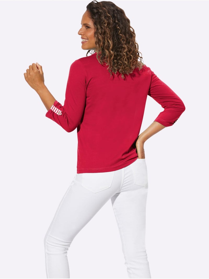 Polo sportif à rayures col et manches et boutons - taille standard - witt Rouge cerise - Kiabi