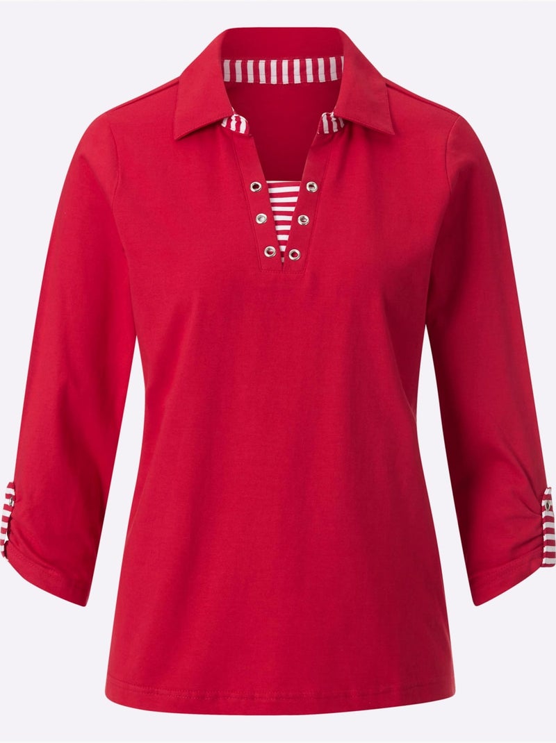 Polo sportif à rayures col et manches et boutons - taille standard - witt Rouge cerise - Kiabi