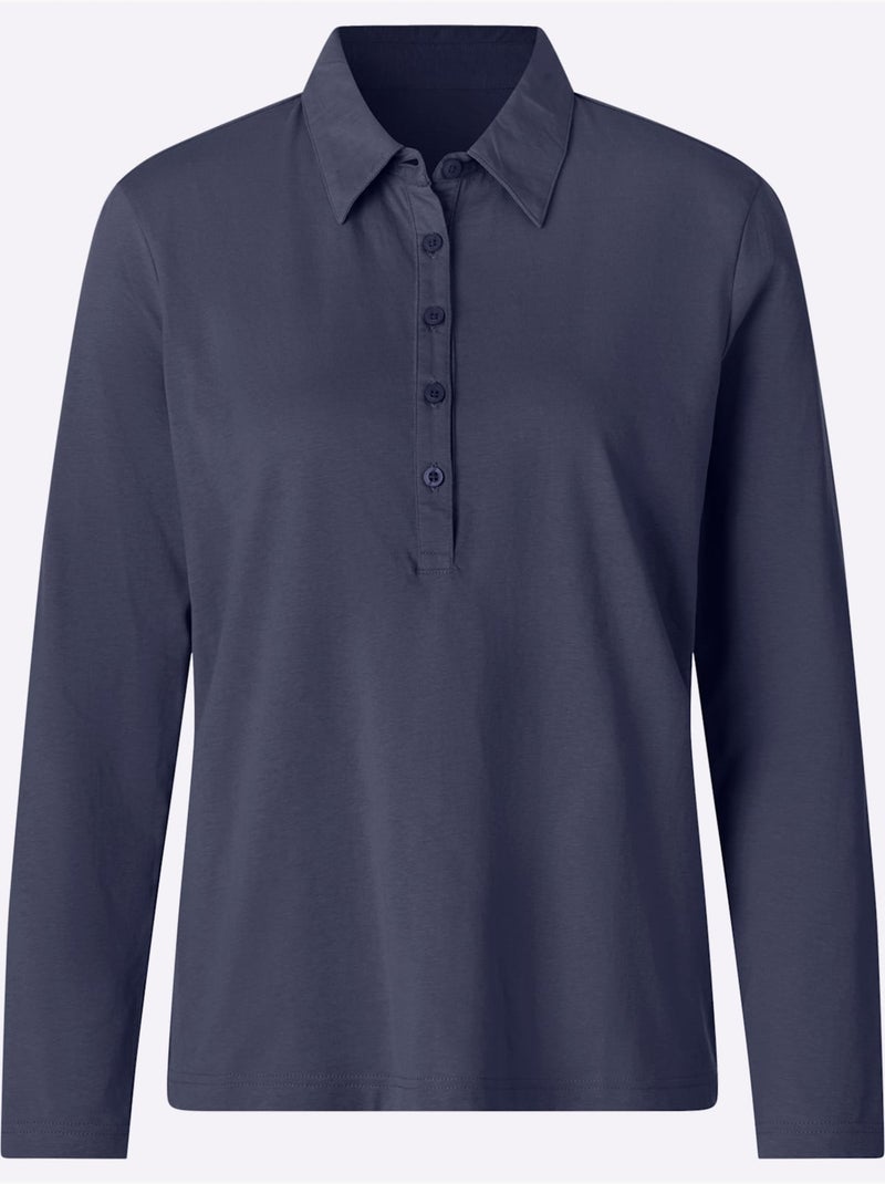 Polo sportif manche longues - taille standard - moda vilona Bleu marine - Kiabi