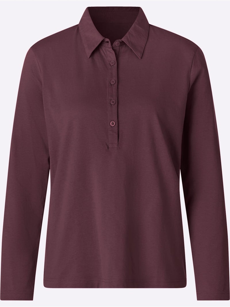 Polo sportif manche longues - taille standard - moda vilona Noir Bordeaux - Kiabi