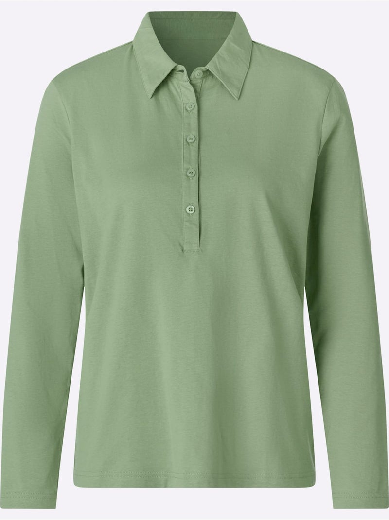 Polo sportif manche longues - taille standard - moda vilona Vert eucalyptus - Kiabi
