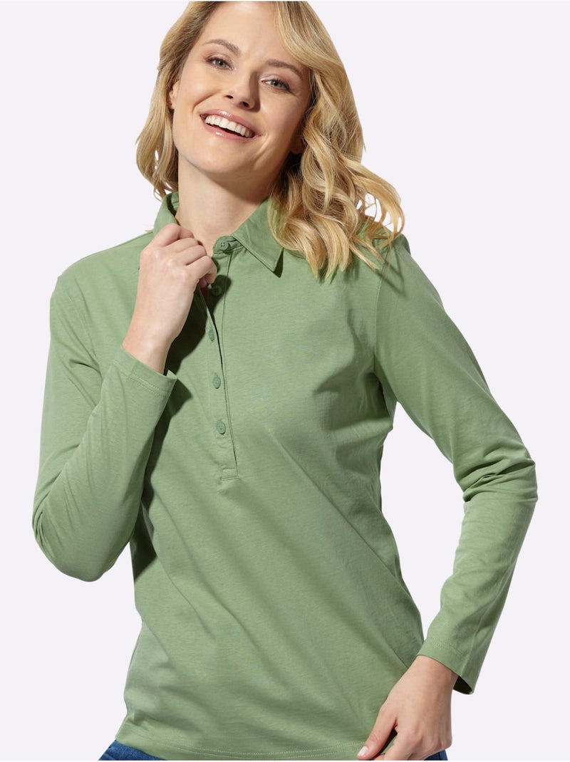 Polo sportif manche longues - taille standard - moda vilona Vert eucalyptus - Kiabi