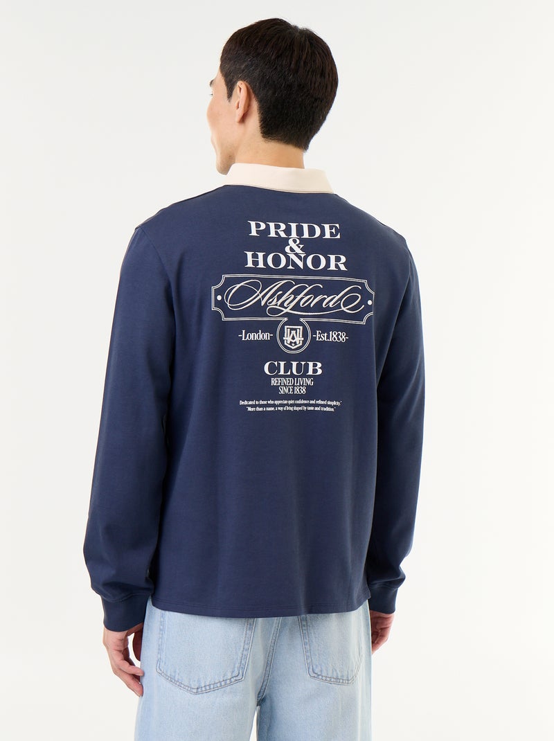 Polo style rugby avec inscriptions brodées Bleu - Kiabi