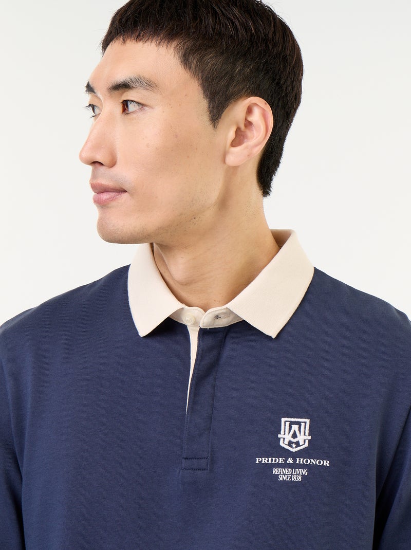 Polo style rugby avec inscriptions brodées Bleu - Kiabi