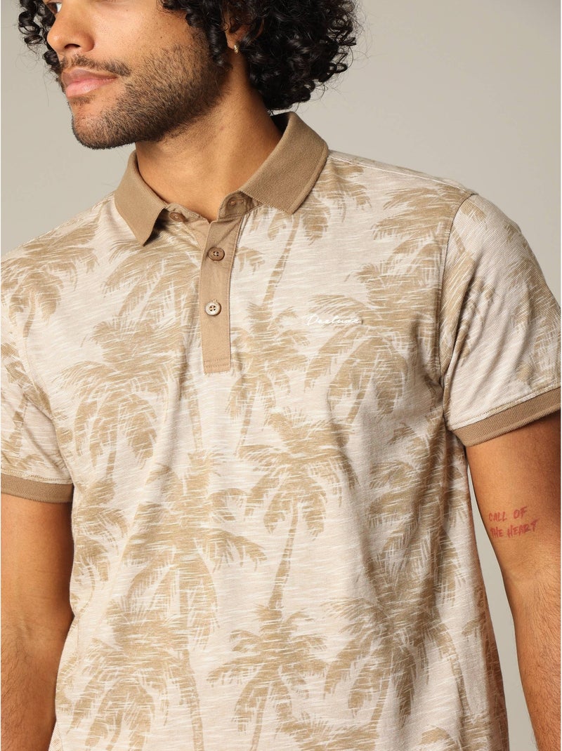 Polo tissu tropical effet vieilli avec col et manches contrastés 'Deeluxe' Beige sable - Kiabi