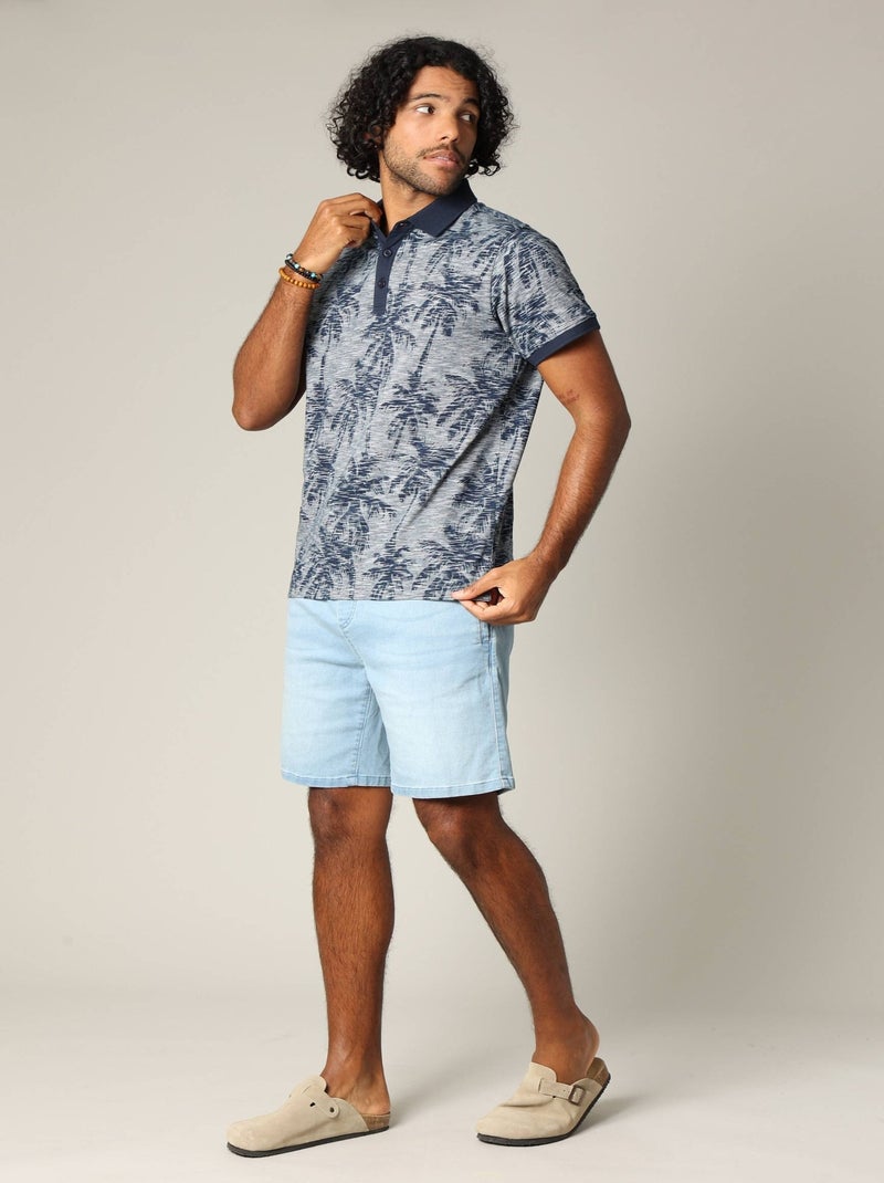 Polo tissu tropical effet vieilli avec col et manches contrastés 'Deeluxe' Bleu marine - Kiabi