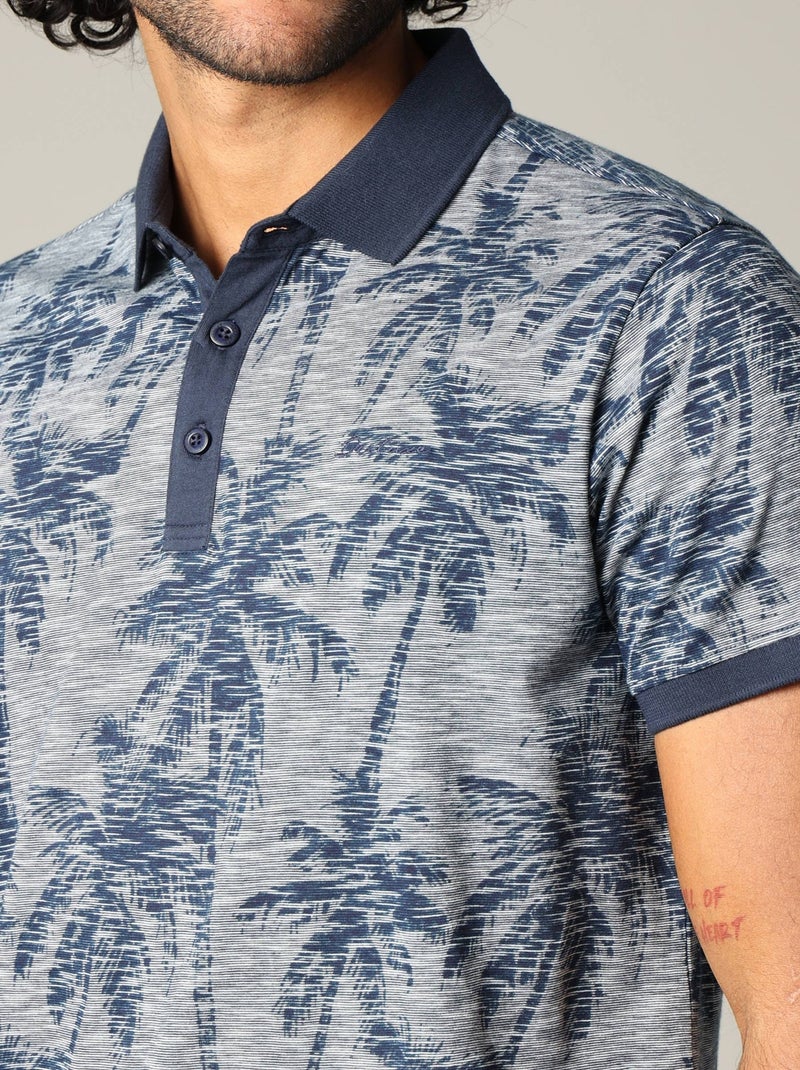 Polo tissu tropical effet vieilli avec col et manches contrastés 'Deeluxe' Bleu marine - Kiabi