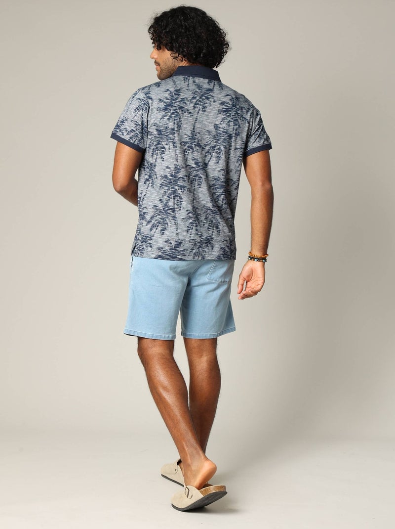 Polo tissu tropical effet vieilli avec col et manches contrastés 'Deeluxe' Bleu marine - Kiabi
