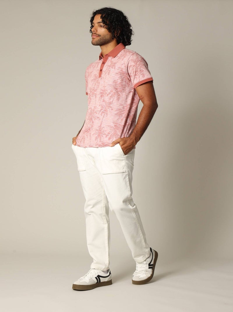 Polo tissu tropical effet vieilli avec col et manches contrastés 'Deeluxe' Rose clair - Kiabi