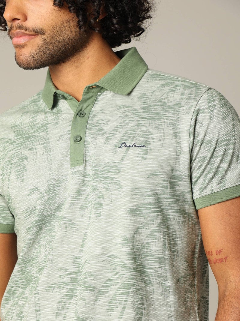 Polo tissu tropical effet vieilli avec col et manches contrastés 'Deeluxe' Vert chèvrefeuille - Kiabi