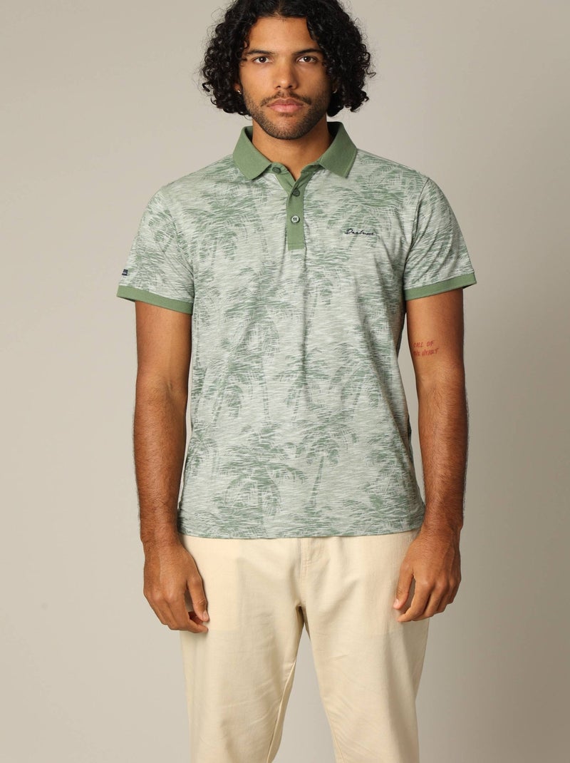 Polo tissu tropical effet vieilli avec col et manches contrastés 'Deeluxe' Vert chèvrefeuille - Kiabi