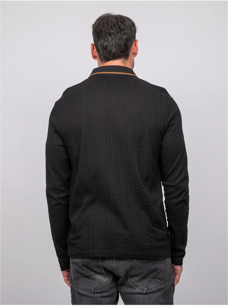 Polo torsades manches longues coton pociber Noir - Kiabi