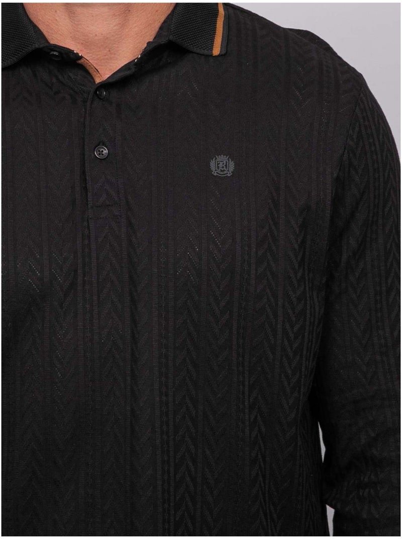 Polo torsades manches longues coton pociber Noir - Kiabi
