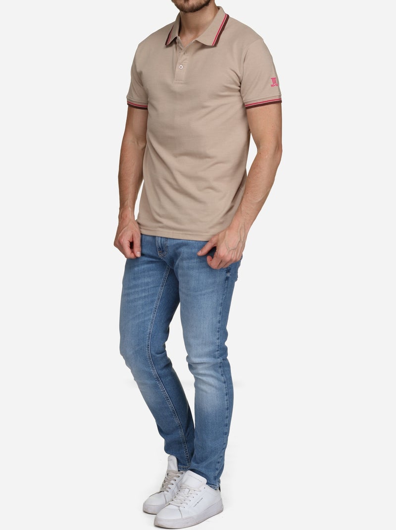 Polo uni à liseré - Torrente Beige - Kiabi