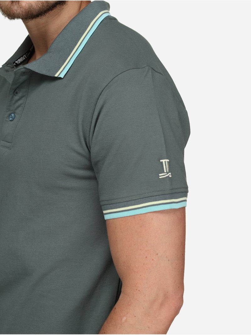 Polo uni à liseré - Torrente Turquoise - Kiabi