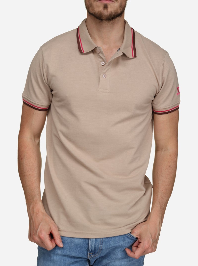 Polo uni à liseré Beige - Kiabi