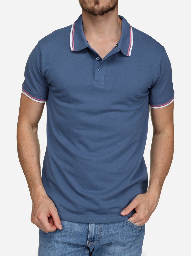 Polo uni à liseré Bleu - Kiabi