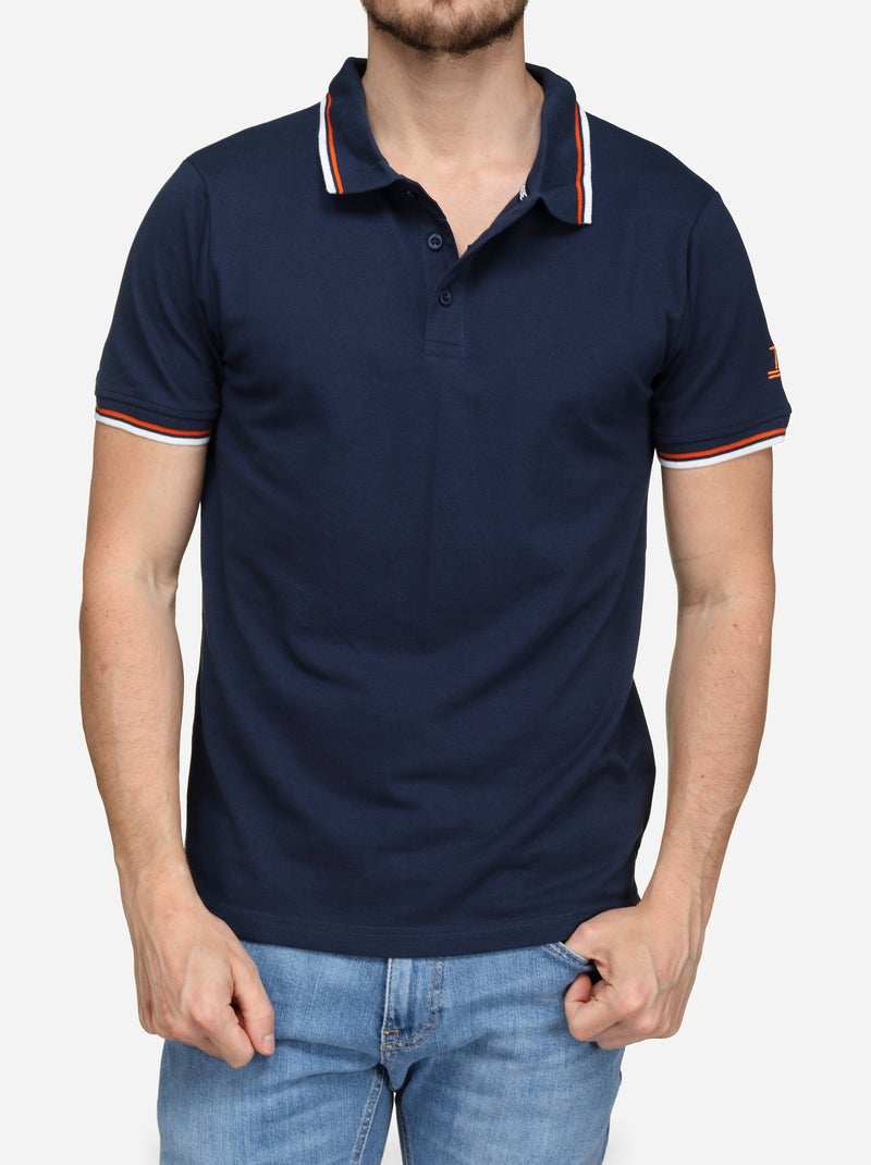 Polo uni à liseré Bleu Rouge - Kiabi