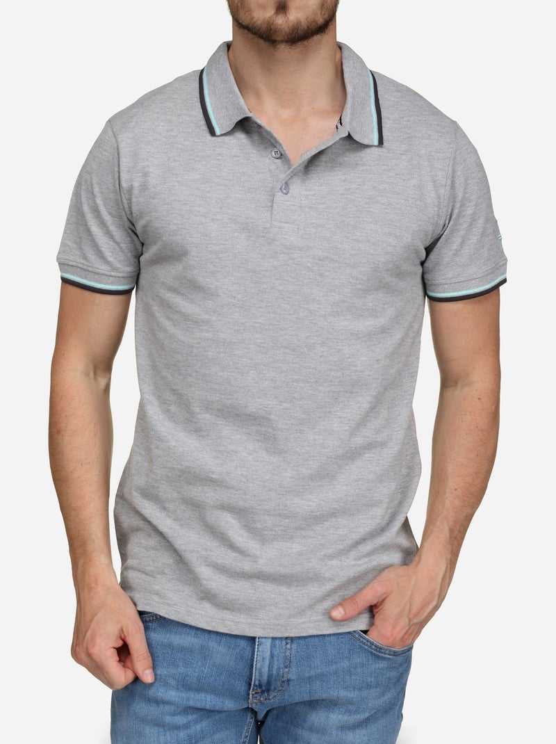 Polo uni à liseré Gris chiné - Kiabi