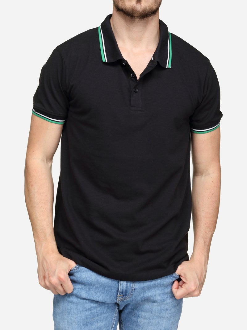 Polo uni à liseré Noir Vert - Kiabi