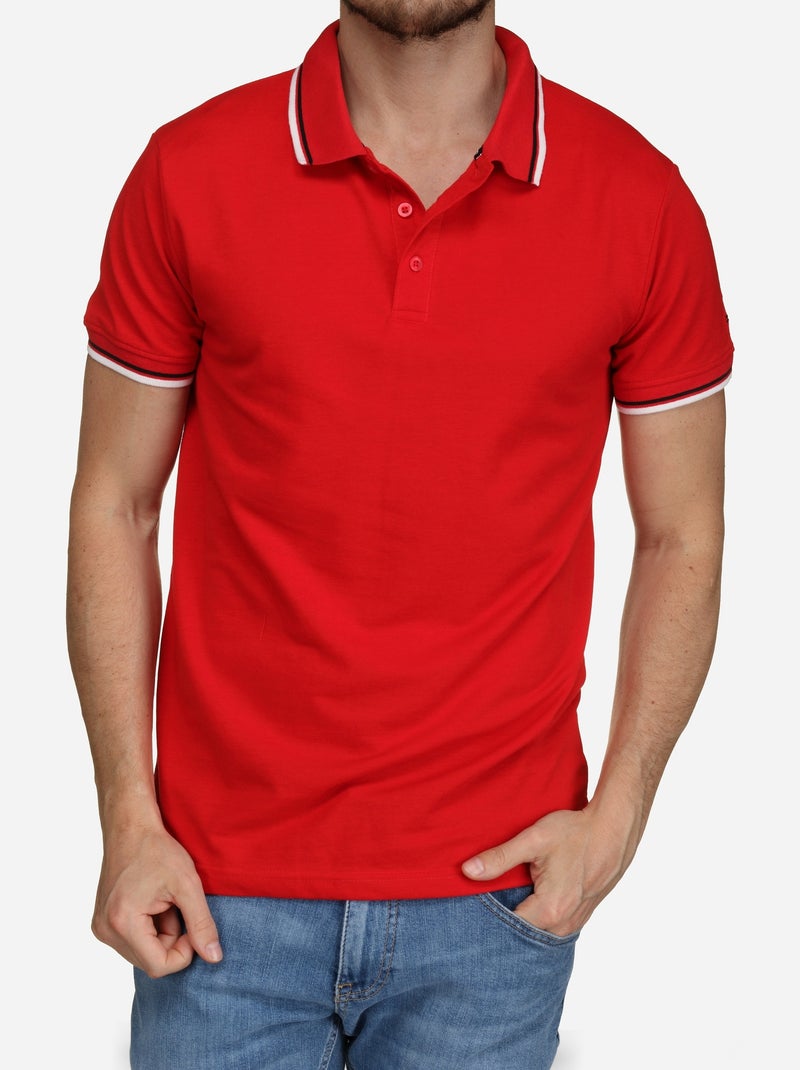 Polo uni à liseré Rouge - Kiabi