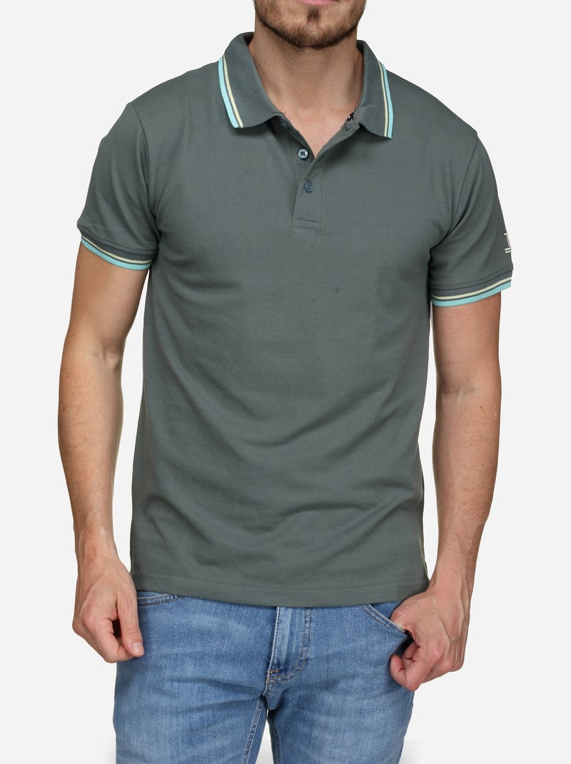 Polo uni à liseré Vert - Kiabi
