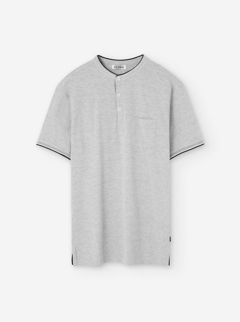 Polo Uni avec Col Mao et Poche Gris - Kiabi
