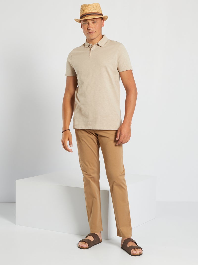Polo uni en coton beige - Kiabi