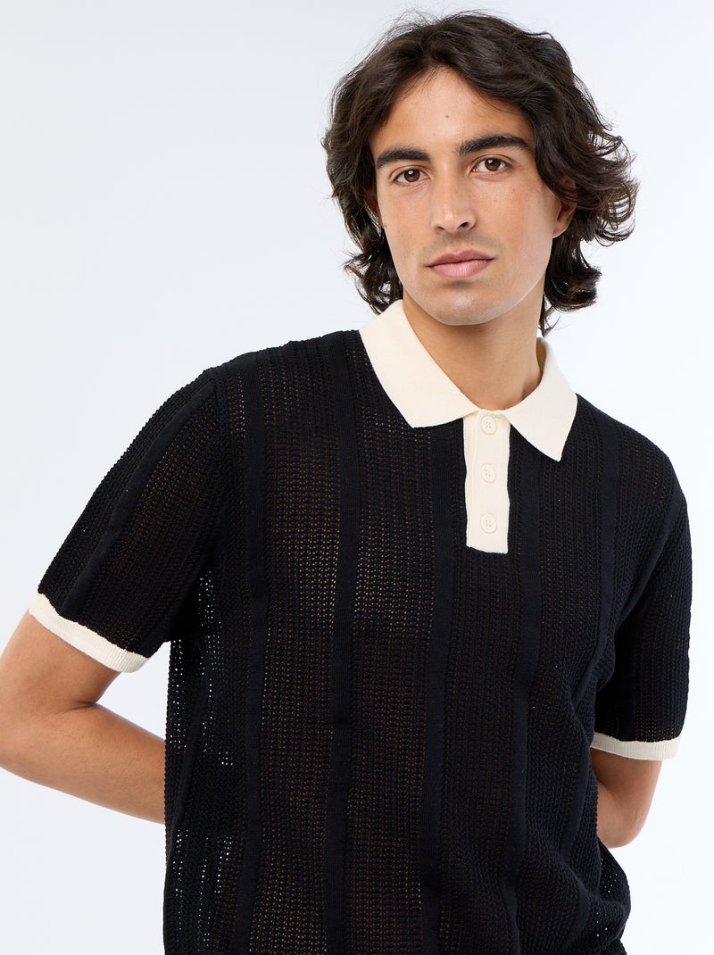 Polo uni en coton pour homme Noir - Kiabi