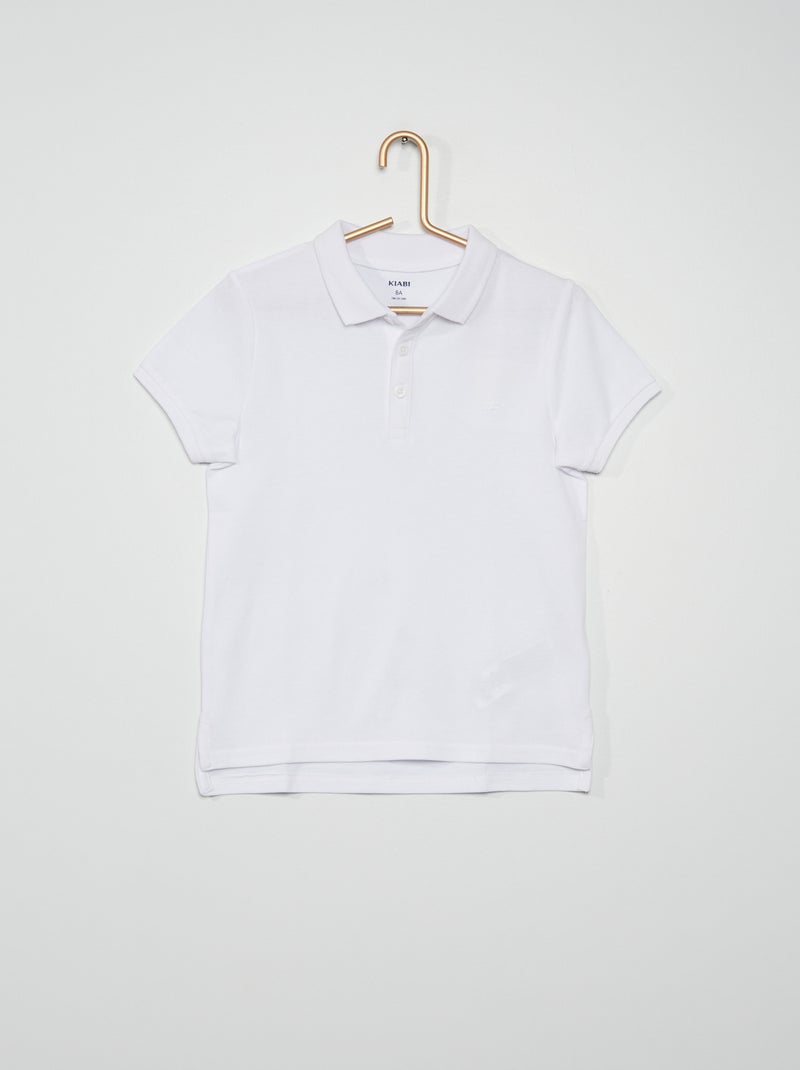 Polo uni en piqué de coton blanc - Kiabi