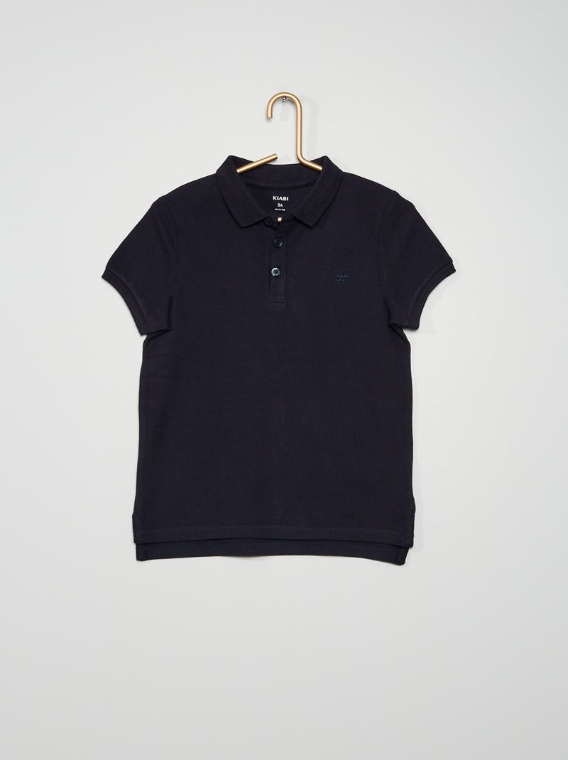 Polo uni en piqué de coton bleu marine - Kiabi