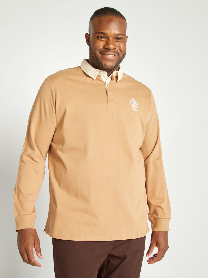 Polo uni manches longues style rugby Beige - Kiabi