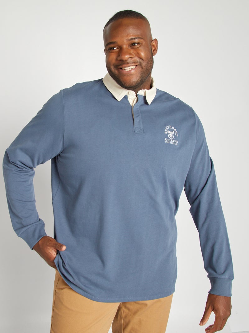 Polo uni manches longues style rugby Bleu - Kiabi
