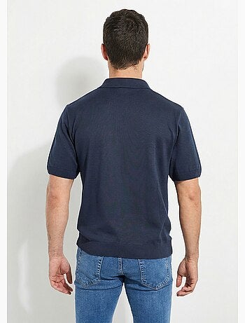 Polo zippé manches courtes rayures jacquard - Afibel