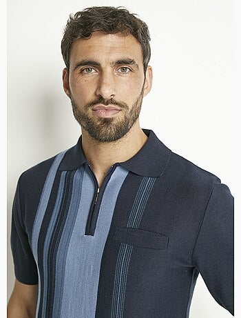 Polo zippé manches courtes rayures jacquard - Afibel
