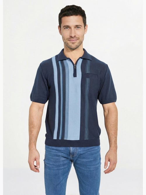 Polo zippé manches courtes rayures jacquard - Afibel - Kiabi