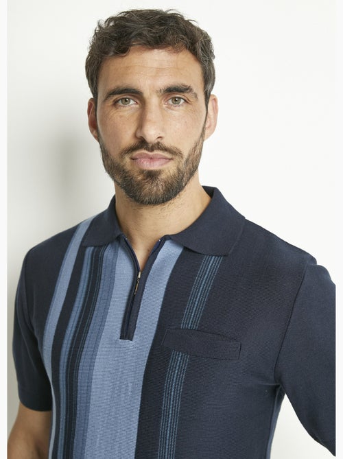 Polo zippé manches courtes rayures jacquard - Afibel - Kiabi