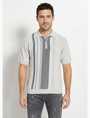 Polo zippé manches courtes rayures jacquard - Afibel