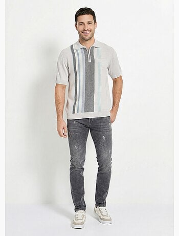 Polo zippé manches courtes rayures jacquard - Afibel