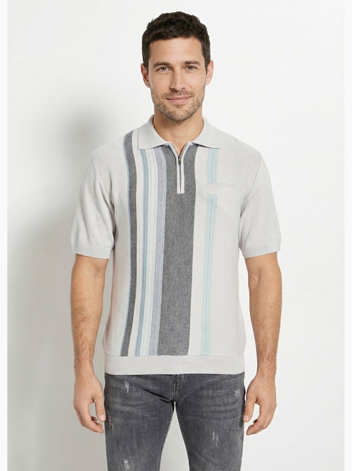Polo zippé manches courtes rayures jacquard - Afibel - Kiabi