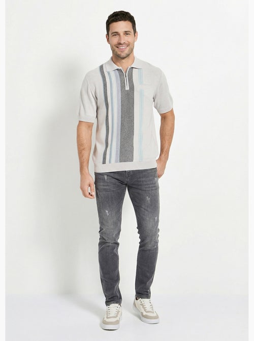 Polo zippé manches courtes rayures jacquard - Afibel - Kiabi
