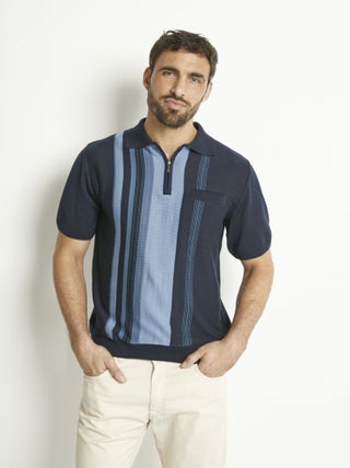 Polo zippé manches courtes rayures jacquard